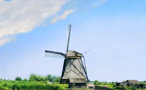 荷兰小孩堤防风车村